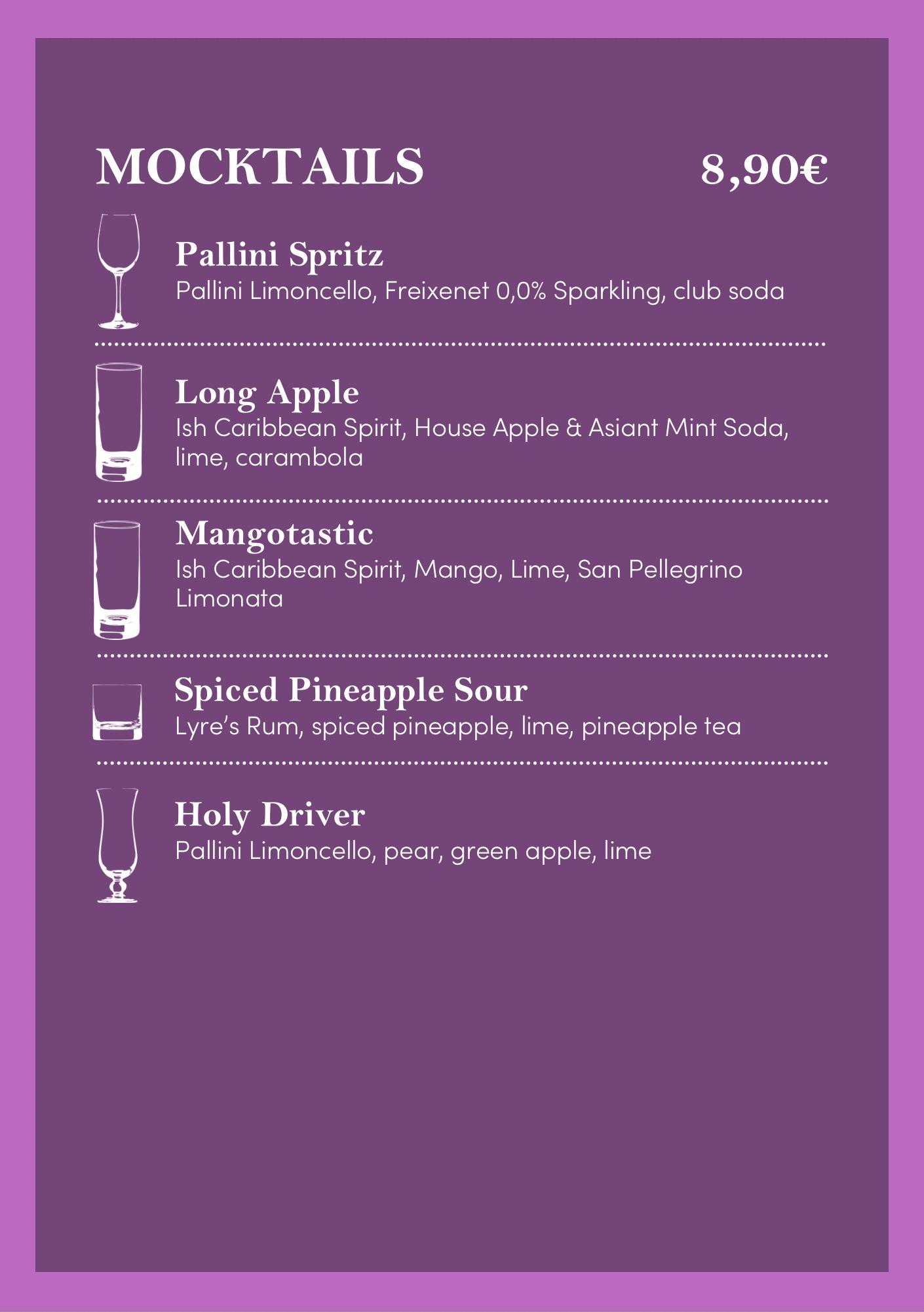 Gate A21 cocktail-baari Annankadulla: mocktail-menu